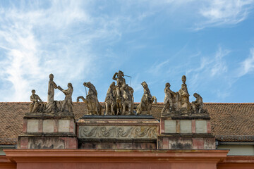 Obraz premium Beautiful sculpture on the roof near House of Brandenburg-Prussian History in Potsdam, Germany