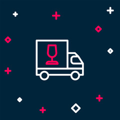 Line Wine truck icon isolated on blue background. Fast delivery. Colorful outline concept. Vector