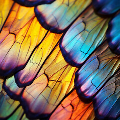 bright colorful butterfly wing pattern. Macro of a butterfly wing. AI generated content