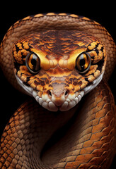 Fototapeta premium Portrait of a snake on a dark background. AI Generated