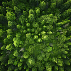 top view of a green forest in the morning- sustainability, nature, ecology, aerial top down view, drone view, natural green background