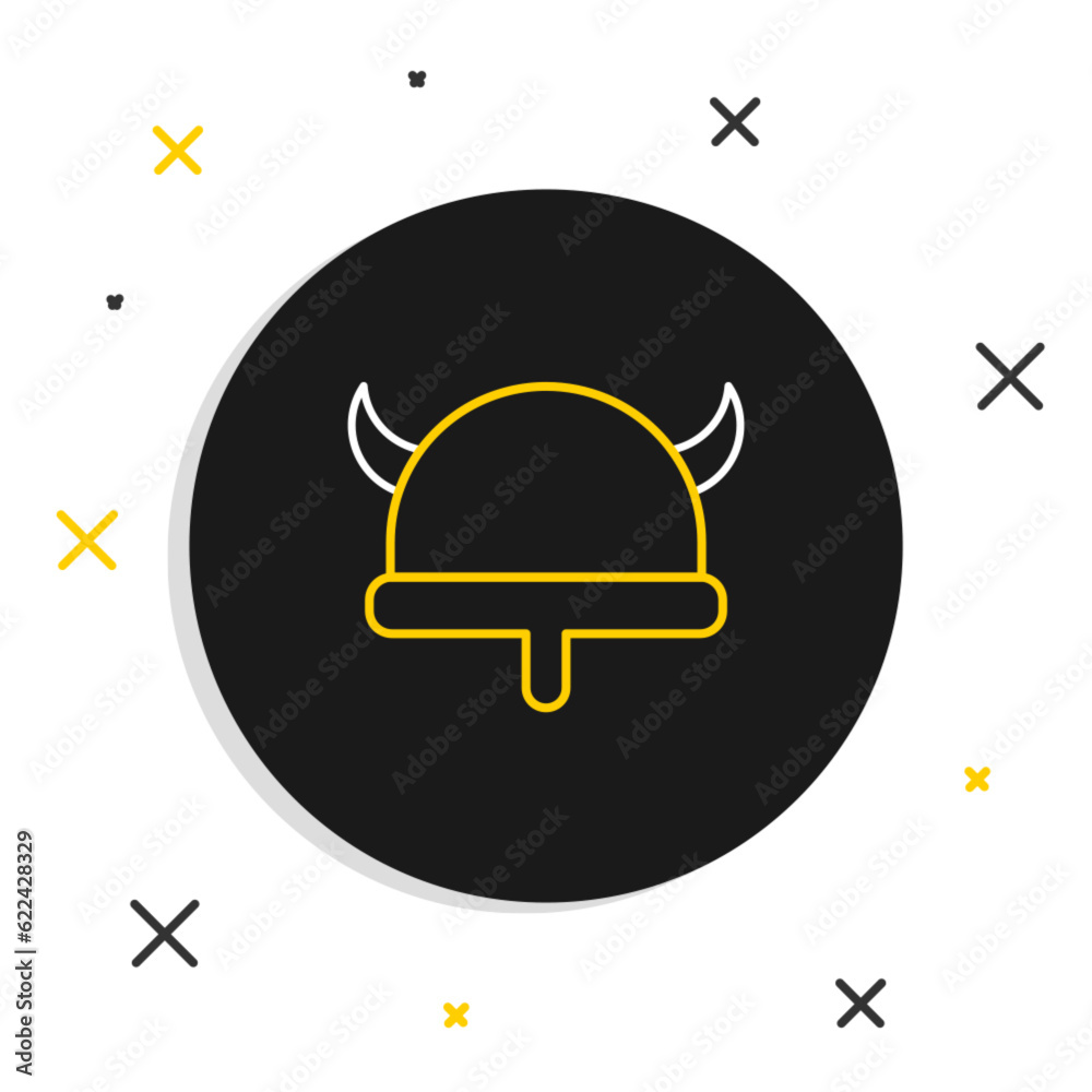 Sticker Line Viking in horned helmet icon isolated on white background. Colorful outline concept. Vector