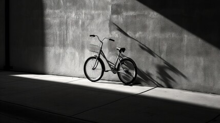 Fototapeta na wymiar a bike leaning against a wall on a sidewalk in the sun. generative ai