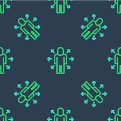 Line Multitasking manager working icon isolated seamless pattern on blue background. Vector