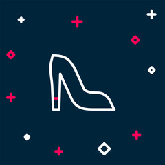 Line Woman shoe with high heel icon isolated on blue background. Colorful outline concept. Vector