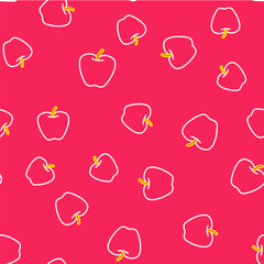 Line Apple icon isolated seamless pattern on red background. Excess weight. Healthy diet menu. Fitness diet apple. Vector