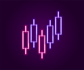 Glowing neon line Browser with stocks market growth graphs and money icon isolated on black background. Monitor with stock charts arrow on screen. Colorful outline concept. Vector