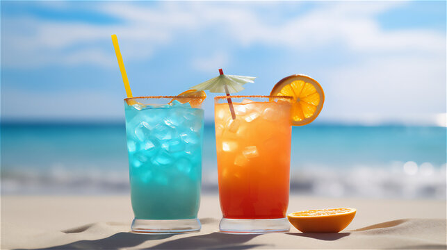 Exotic Cocktail Drinks by the Seaside. Ai generative