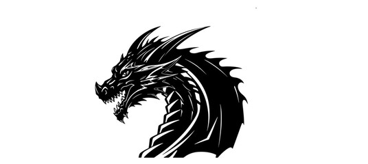 Obraz premium Graphic silhouette of black dragon isolated on white background. Vector illustration .