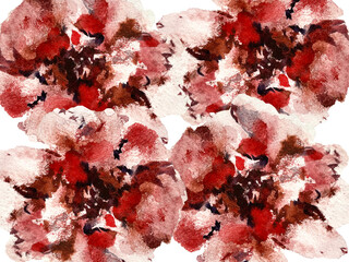 Red flowers stylised watercolor illustration.  Background for decor, banners, fabrics, textile.