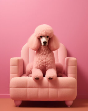 Pink poodle in a pink chair