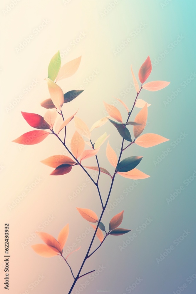 Wall mural Beautiful cartoon style leaves on pastel background