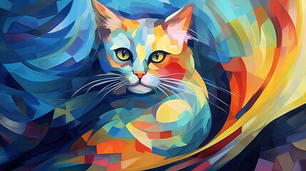  a colorful cat is shown in this colorful painting of a cat.  generative ai