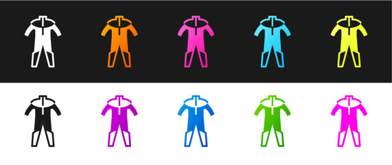Obraz premium Set Wetsuit for scuba diving icon isolated on black and white background. Diving underwater equipment. Vector
