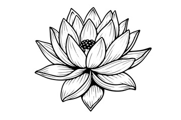 A lotus lily water flower in a vintage woodcut engraved etching style vector illustration. - obrazy, fototapety, plakaty