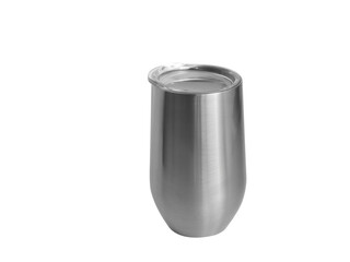 Plain grey stainless steel tumbler mug with transparent background for mockups 