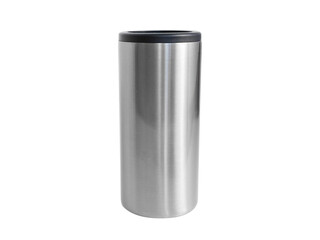 Plain grey stainless steel tall drink cup with transparent background for mockups