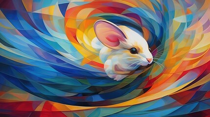 Fototapeta na wymiar a painting of a mouse in a colorful swirl of colors. generative ai