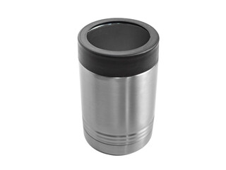 Plain grey stainless steel medium drink cup with transparent background for mockups