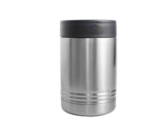 Plain grey stainless steel medium drink cup with transparent background for mockups