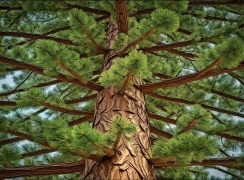 Lawson cypress (Chamaecyparis lawsoniana evergreen foliage and bark detail. Created with Generative AI technology.