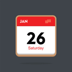 saturday 26 january icon with black background, calender icon