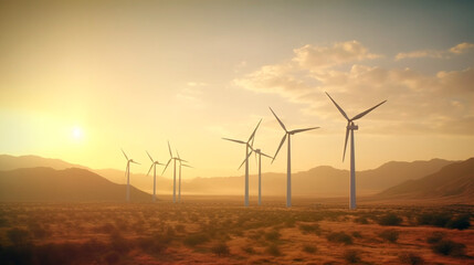 Obraz premium Harnessing Renewable Energy, a Wind Farm Showcasing the Use of Wind Turbines. Generative AI.