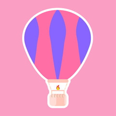 Sticker with hot balloon air in cartoon style