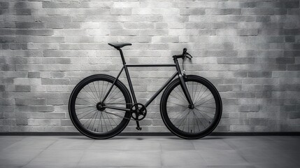 Fototapeta na wymiar a black and white photo of a bike against a brick wall. generative ai
