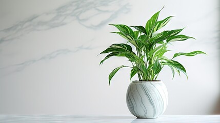  a white vase with a plant in it on a table.  generative ai