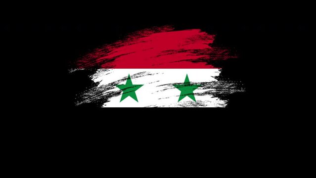 4K Paint Brush Syria Flag with Alpha Channel. Brushed Syrian Banner. Texture Fabric Pattern High Detail.