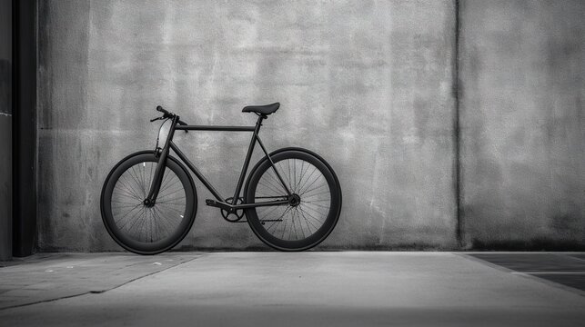  a bike leaning against a wall in a black and white photo.  generative ai