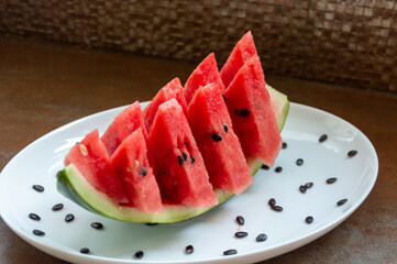 Watermelon slices on the peel with a beautiful presentation