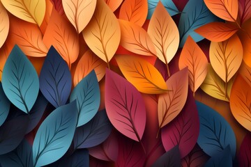 Abstract colorful paper cut overlapping paper texture background banner panorama illustration autumnal autumn - Many floral leaves with gradient, top view, seamless pattern