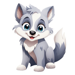 Cute wolf isolated on white, transparent background, PNG, generative ai