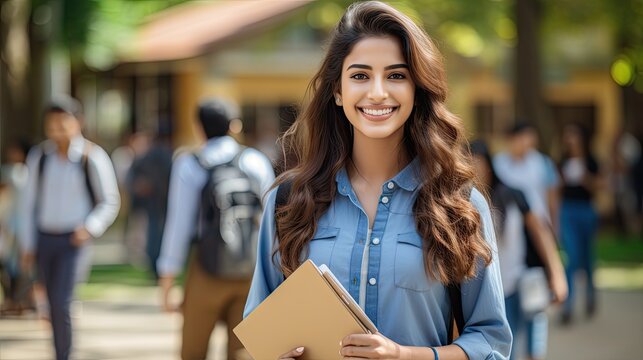 Young Indian Girl Walking On The College Campus Generative Ai