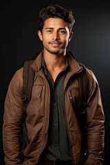 Obraz premium Young Indian man carrying shoulder bag generative ai 