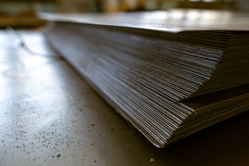 a stack of galvanized thin hot rolled steel sheets in a warehouse - obrazy, fototapety, plakaty