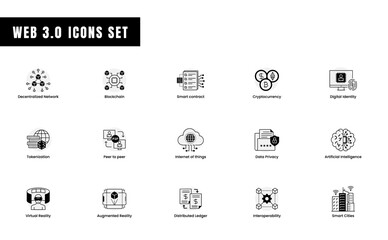 Fototapeta premium Web3 icons web3.0 modern vector icon set. Modern Digital Assets for Next-Gen Websites. Decentralized, virtual reality, blockchain Web3 Icons. 