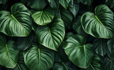 Green Leaves of Philodendron, abstract green texture, nature background, tropical leaf. Generative AI.