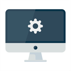Flat design of system setting, gear inside monitor.Computer desktop with gear inside showing system setting icon