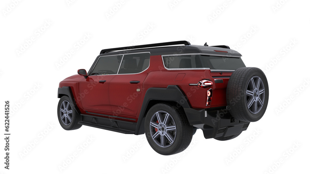Poster rear perspective view of a generic modern suv motor car. isolated 3d illustration.
