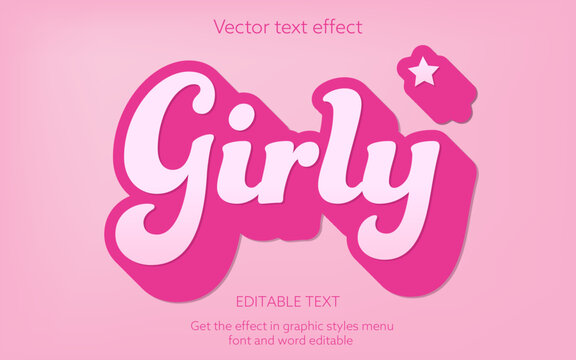 Girly pink editable text effect template, barbie doll pink colors, editable vector
