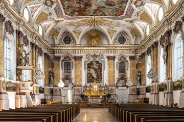 Fototapeta na wymiar Interior of the Buergersaalkirche, Citizen's Hall Church at Munich, Germany. It was built in 1709