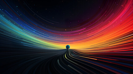 Fototapeta na wymiar beautiful aesthetic abstract horizontal rainbow spectrum color lines, irresistible pull of gravity, generative ai