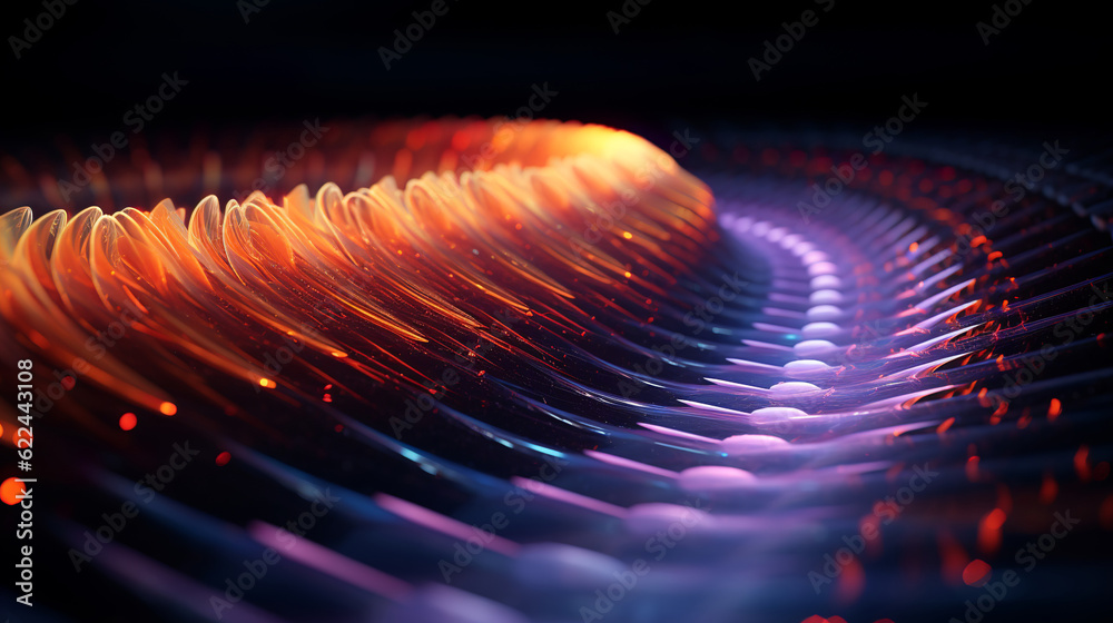 Wall mural abstract colorful spectrum background with waves and 3d glowing glass shapes as abstraction backdrop