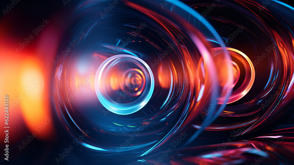 Wall mural abstract colorful spectrum background with waves and 3d glowing glass shapes as abstraction backdrop