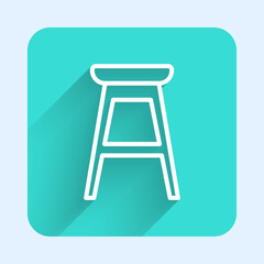 White line Chair icon isolated with long shadow background. Green square button. Vector