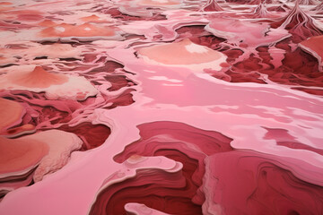 Pink lake abstract panoramic landscape view background, generative ai