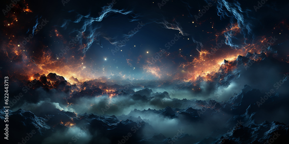 Wall mural starry night background in the darkness of space, seen from space, generative ai